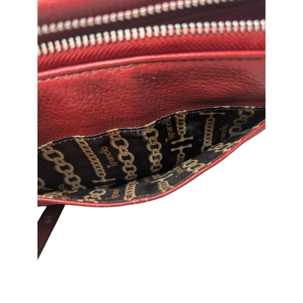Tignanello Red Pebbled Leather Crossbody Flap Bag‎ Silver Hardware Custom Lining